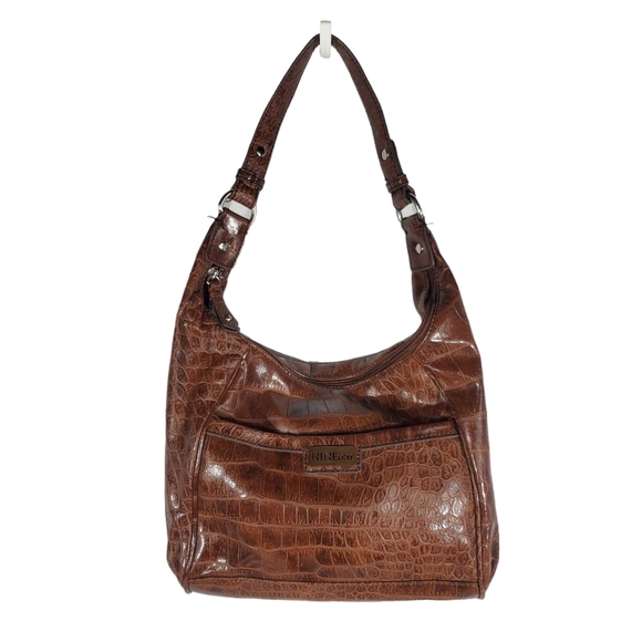Nine & Co Shoulder Bag Purse Brown Embossed Print - Picture 2 of 11